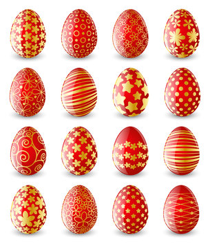 Set of red Easter eggs