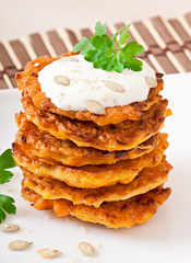 Pumpkin pancakes with sour cream