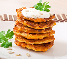 Pumpkin pancakes with sour cream
