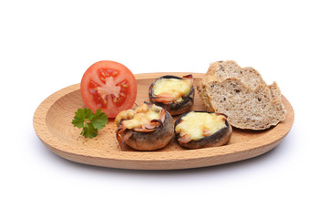 Baked mushrooms with tomatoes and bread