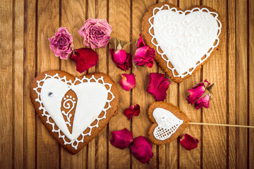 Handmade gingerbread heart.  Valentines Day love symbol.