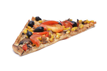 Pizza with cheese, olives, tomatoes