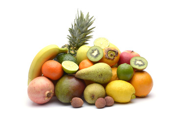 Assortment of exotic fruits isolated on white
