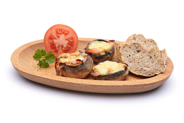 Baked mushrooms with tomatoes and bread