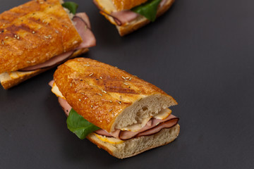 Grilled Ham and Cheese Panini Sandwich. Selective focus.