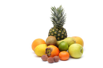 Fototapeta na wymiar Assortment of exotic fruits isolated on white