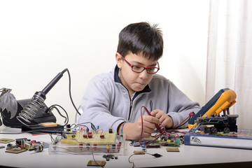 Young student performs experiments