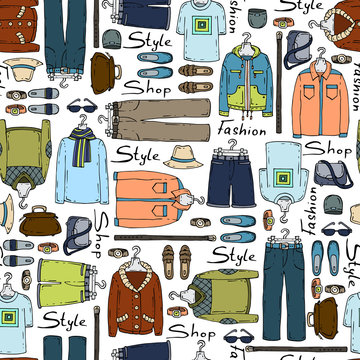 Vector pattern with hand drawn and fashionable men's wear