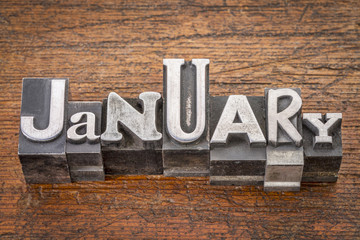 January month in metal type