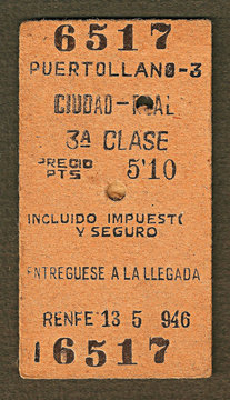 Billete de tren antiguo, antig&uuml;edades, ferrocarriles, tiques