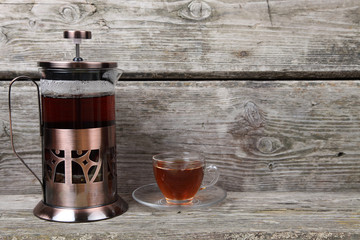 French-press and cup of tea