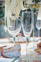 Wine glasses on the table wedding