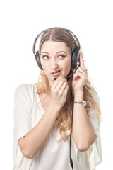 Woman in call center with phone headset