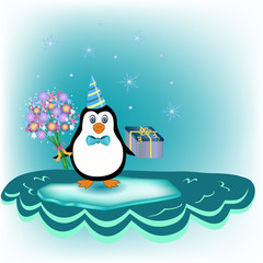 penguin over iceberg