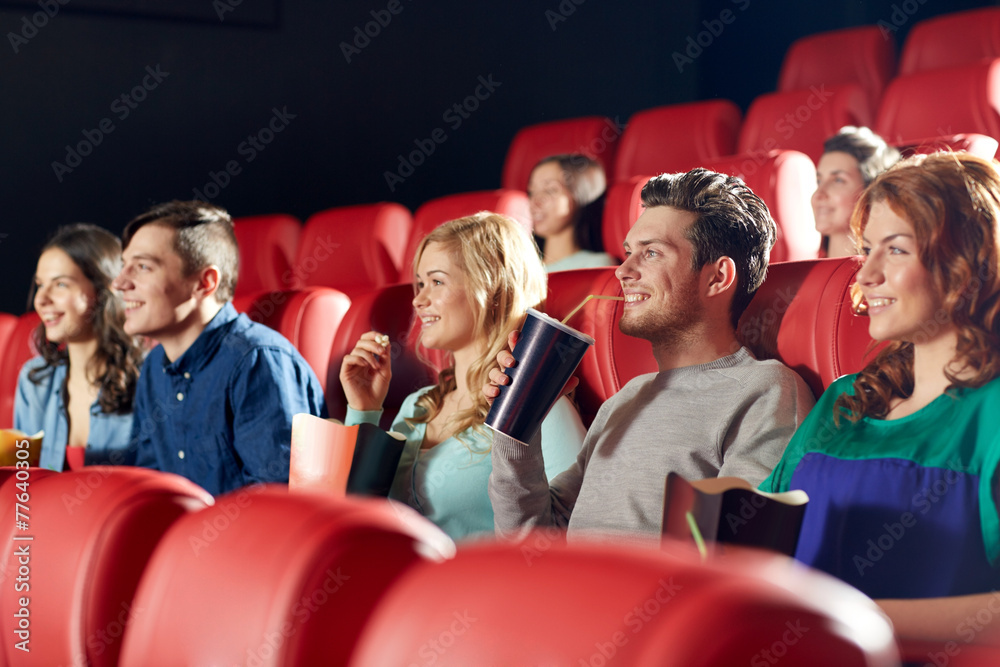 Poster happy friends watching movie in theater