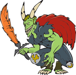 Demon Wield Fiery Sword Cartoon