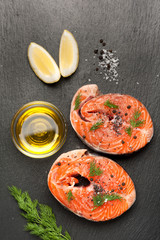 Fresh salmon steaks with spices