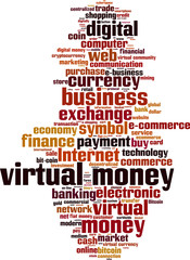 Virtual money word cloud concept. Vector illustration