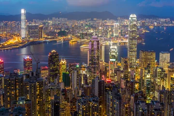 Deurstickers Hong-Kong Hong Kong skyline vanaf The Peak