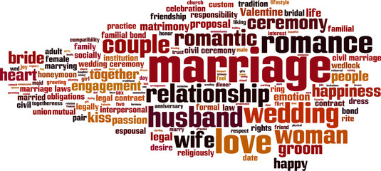 Obraz premium Marriage word cloud concept. Vector illustration