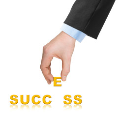 Hand and word Success, business concept