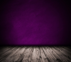 Violet wall and wooden floor interior background