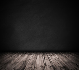 Black wall and wooden floor interior background