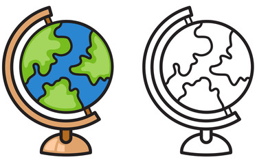 colorful and black and white earth globe for coloring book
