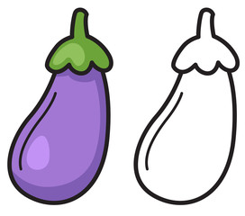 colorful and black and white eggplant for coloring book