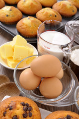 Baking making cooking cake ingredients with fresh muffins photo