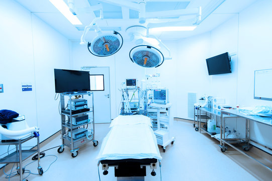 medical devices in modern operating room  take with blue filter