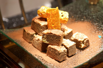 Brownie cubes dessert