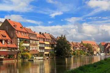 Fototapeta na wymiar River and vintage houses in Bamberg