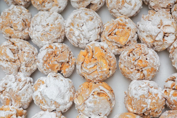 Rothenburg schneeballen (snowball) pastry with sugar powder