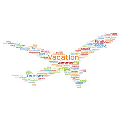 Conceptual travel or tourism plane word cloud