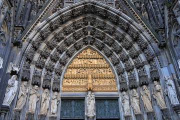 Statues of the saints above the entrance of Cologne cathedral