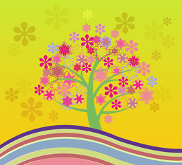 Blossoming Cherry Tree Abstract Illustrations