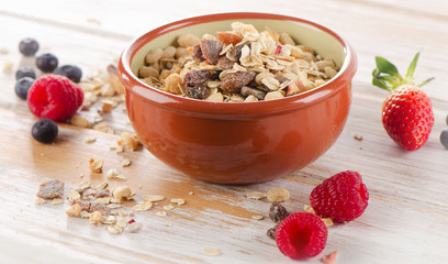 Healthy muesli breakfast with fresh berries