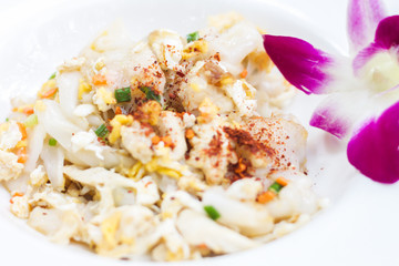 Closeup fried noodle with pork