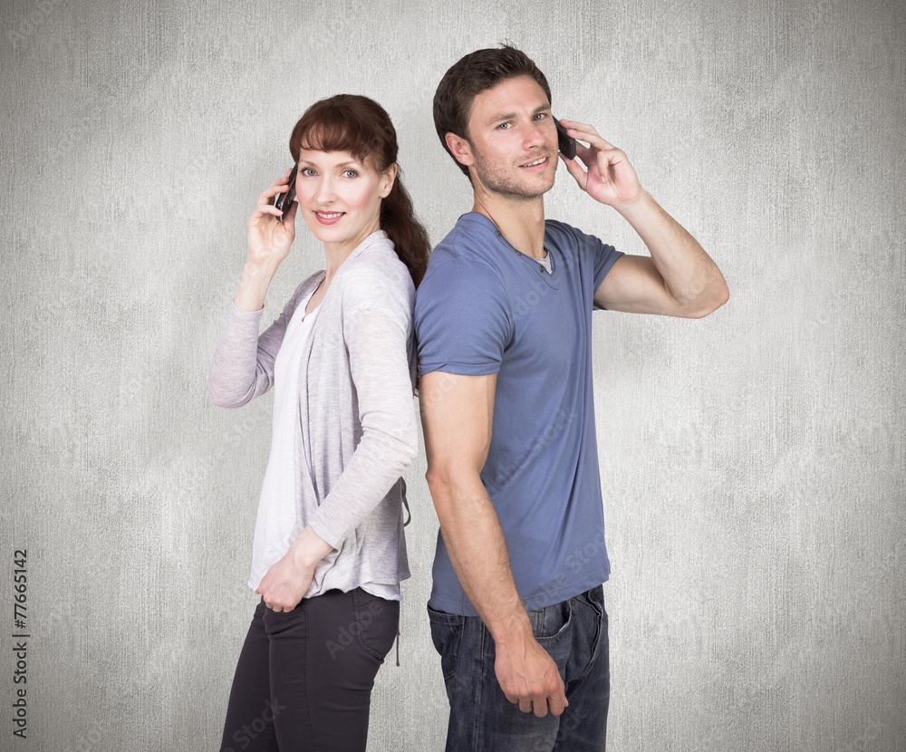 Poster composite image of couple both making phone calls