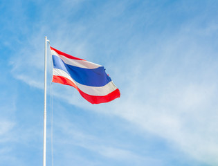 Flag of Thailand with clear blue sky