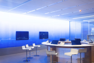 Modern video webinar conference room interior