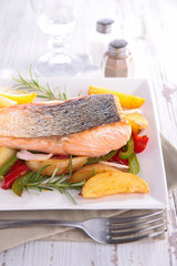 baked salmon and vegetables