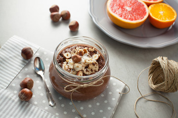 buckwheat porridge with cocoa, hazelnuts and banana