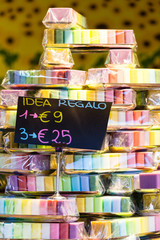 colored soap stacked