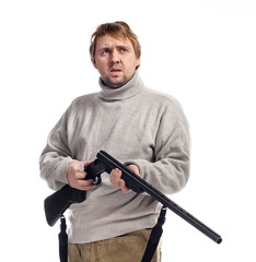 hunter with a gun on a white background