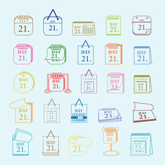Calendar Icons Set - Isolated On Blue Background