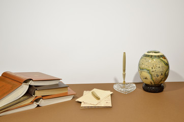 Writing a letter, a map and a brown background