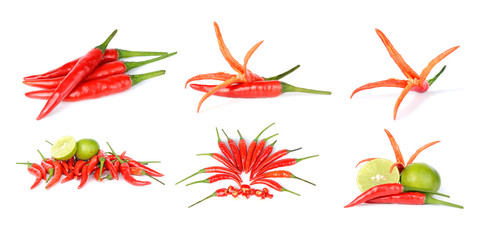 chilli and lemon isolated on white background
