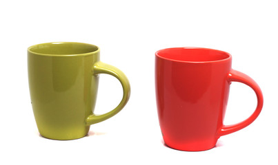 two large colorful cups on a white background
